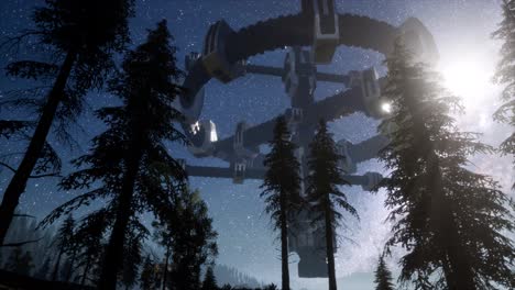 UFO-Schwebt-Nachts-über-Einem-Wald